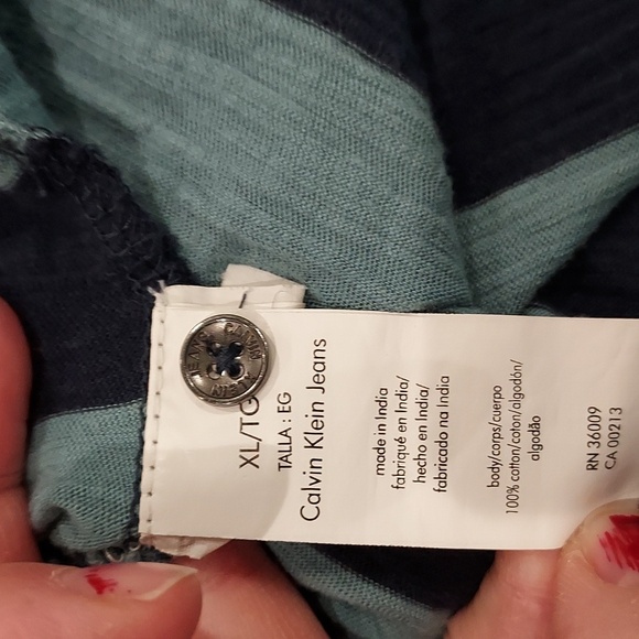 Calvin Klein Jeans Light/ Dark Blue Striped Shirt w/ Rivet and Bead Accents XL - Picture 10 of 13